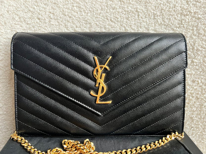 Yves Saint Laurent (YSL) Black Cassandre Envelope Chain Wallet (RRP £1,200)