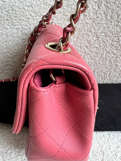 Chanel Mini Rectangular Classic Flap Valentines Day Edition in Pink Lambskin