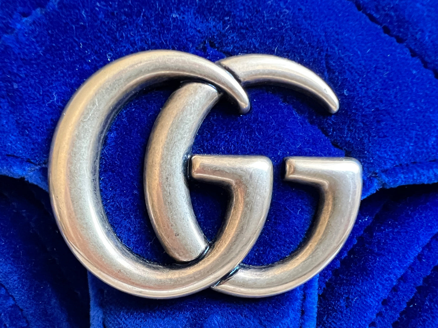Gucci GG Blue Mini Velvet Marmont Mini Shoulder Bag