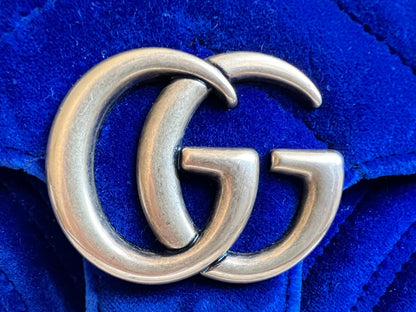Gucci GG Blue Mini Velvet Marmont Mini Shoulder Bag