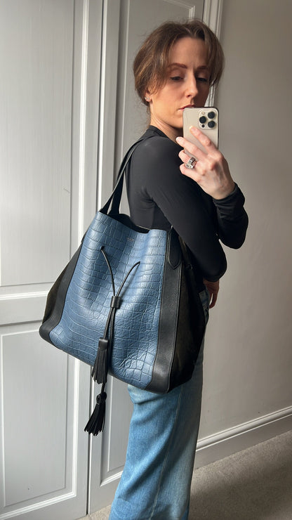 Mulberry Pale Navy Matte Croc, Silky Calf and Suede Millie Tote (£1,095)