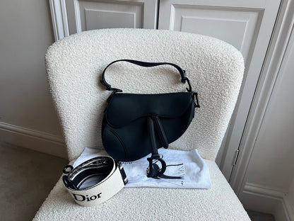 Christian Dior Black Ultra Matte Saddle Bag with Strap
