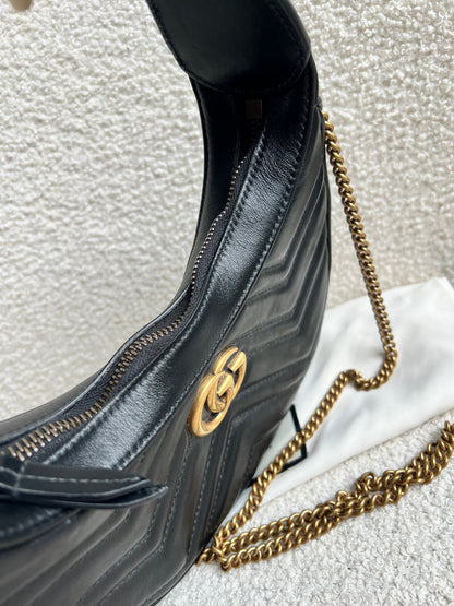 Gucci GG Black Mini Half Moon Marmont Shoulder Bag (RRP £1160)