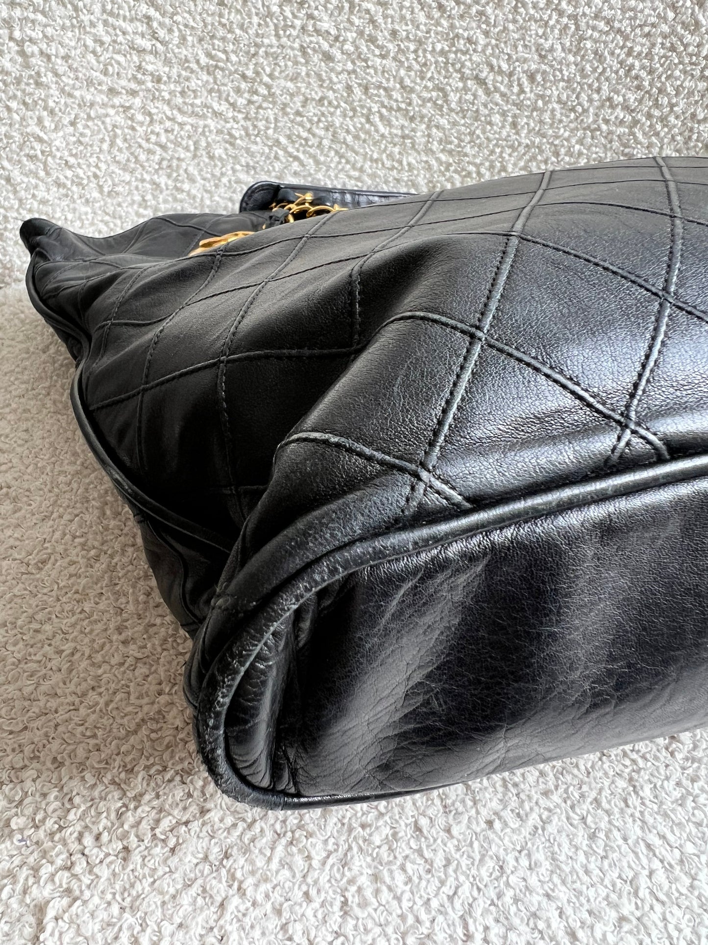 Chanel Vintage Black Lambskin Chain Tote with Gold Hardware