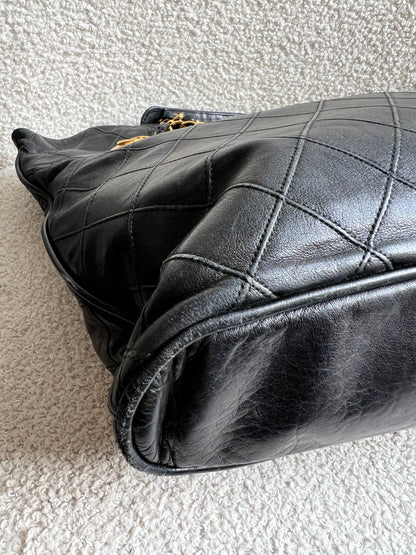 Chanel Vintage Black Lambskin Chain Tote with Gold Hardware