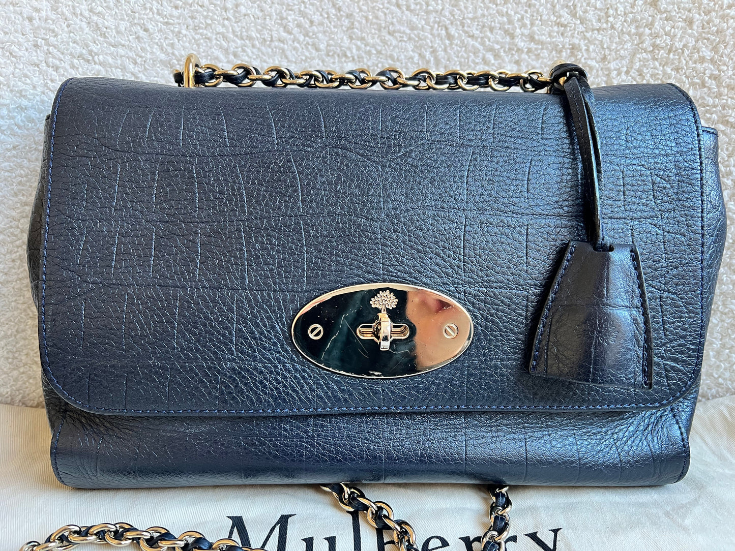 Mulberry Midnight Croc Medium Lily with Gold Hardware