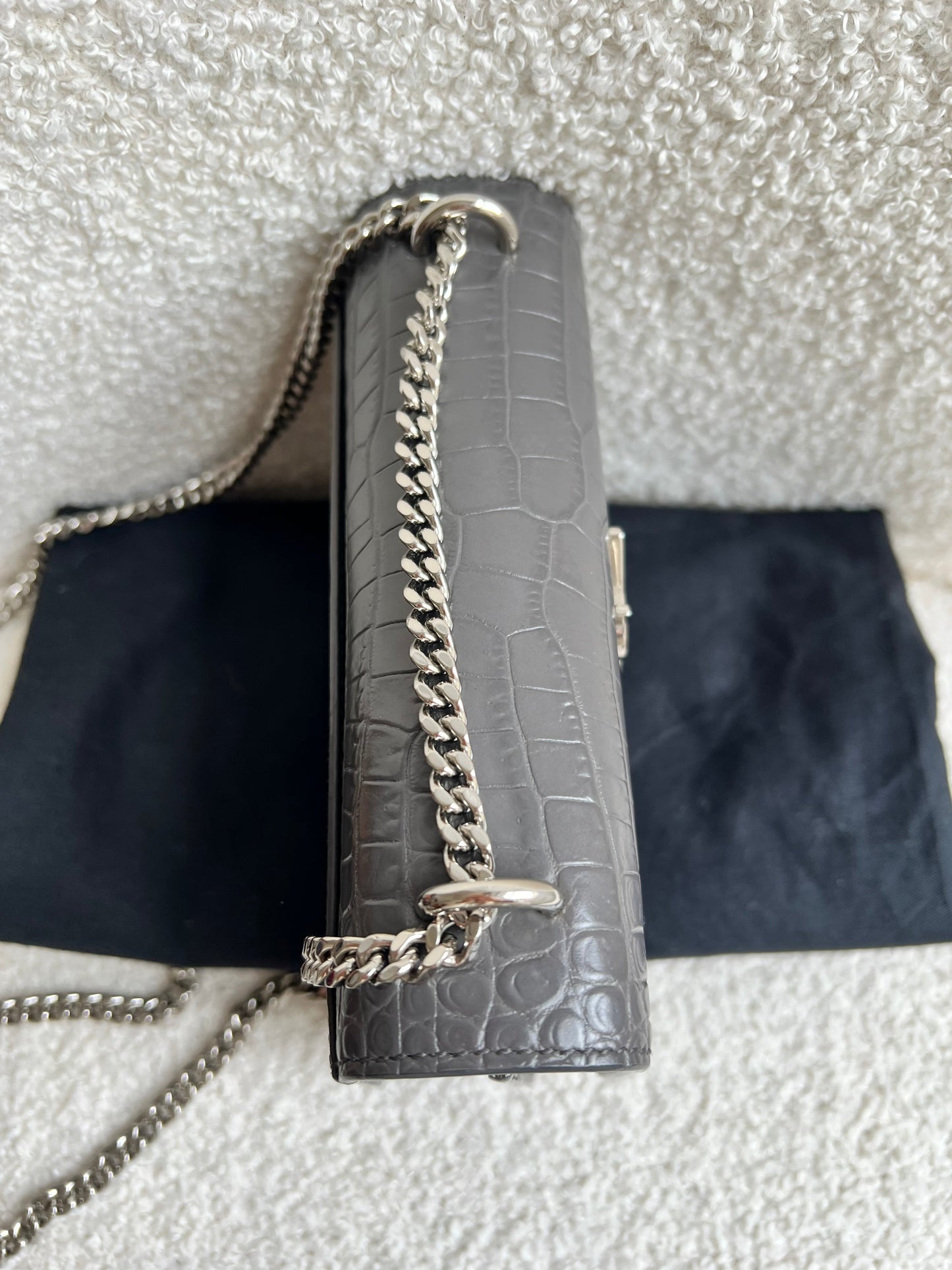 Yves Saint Laurent (YSL) Grey Croc Mini Sunset with Silver Hardware (RRP £1,545)