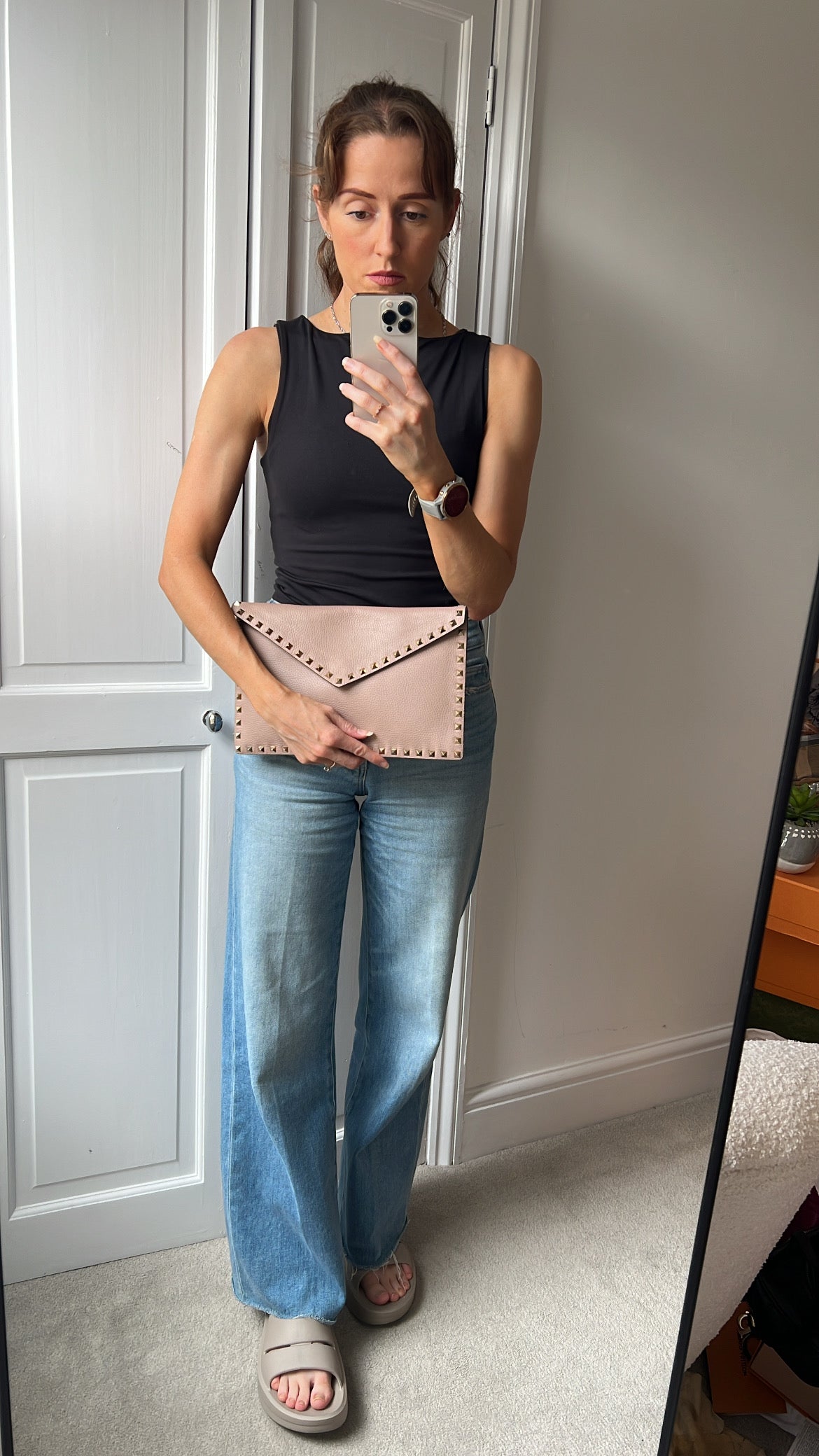 Valentino Garavani Rockstud Calfskin Clutch Pouch Rose Poudre (RRP £540)