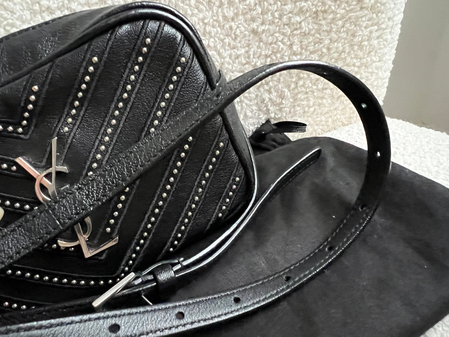 Yves Saint Laurent (YSL) Black Studded Lou Belt Bag