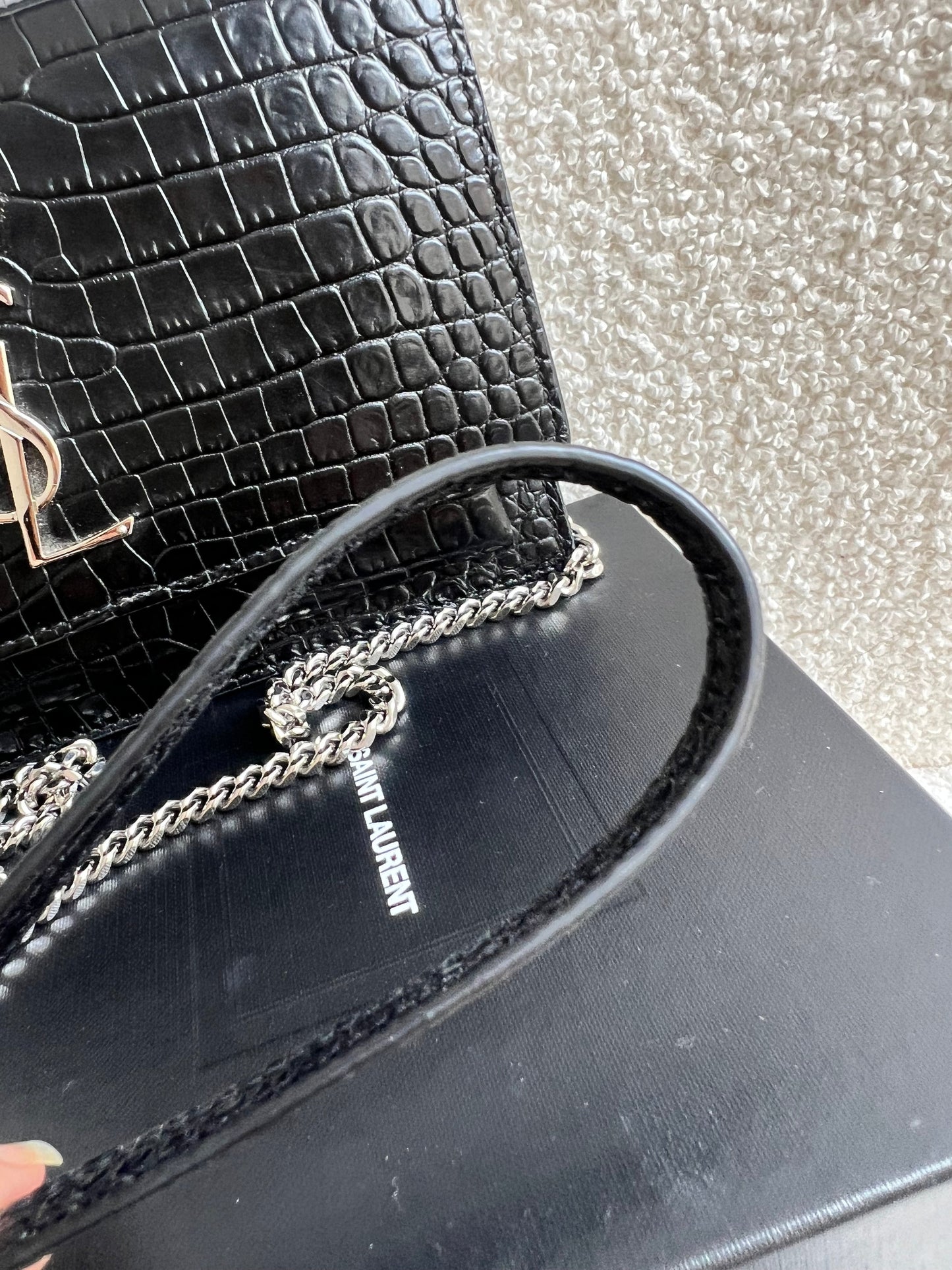 Yves Saint Laurent (YSL) Black Croc Mini Sunset Top Handle (RRP £1,445)