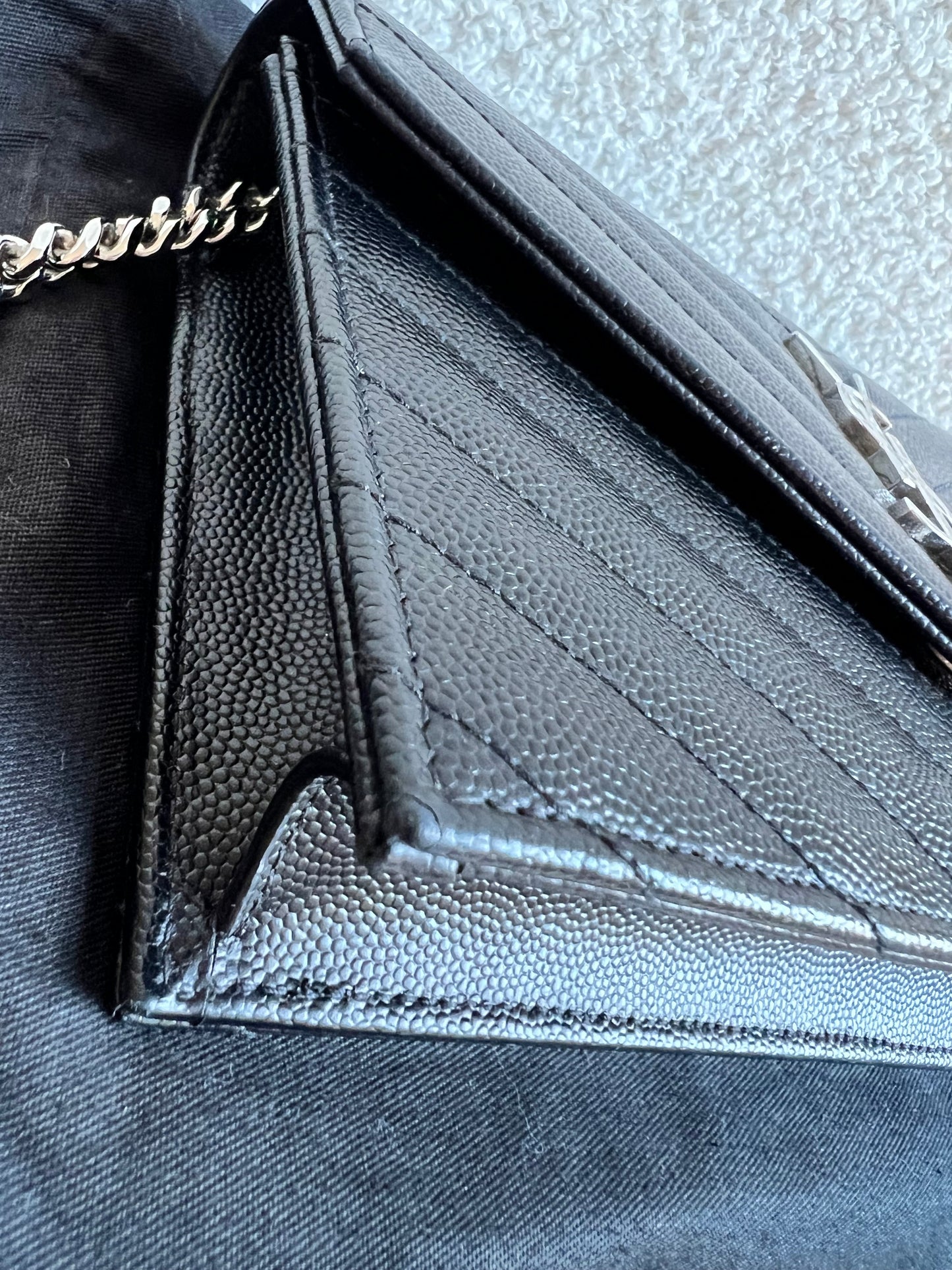 Yves Saint Laurent (YSL) Black Cassandra Envelope Chain Wallet (RRP £870)
