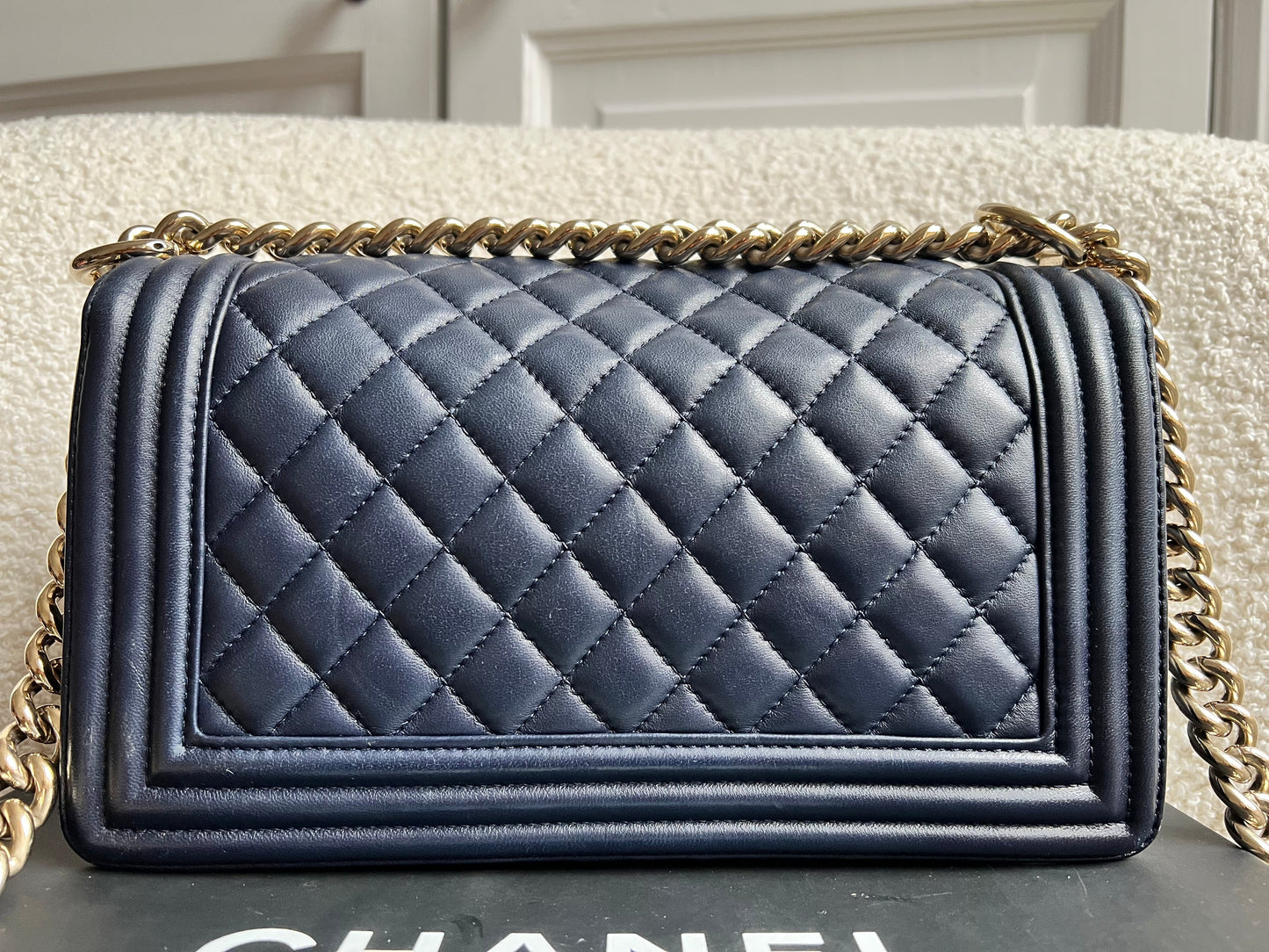 Chanel Navy Blue Lambskin Medium Boy Bag (RRP £5800)
