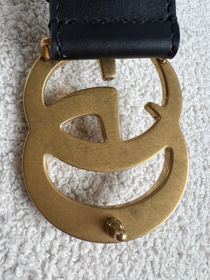 Gucci GG Marmont Black Wide Leather Belt with Shiny Gold Buckle (RRP £410)