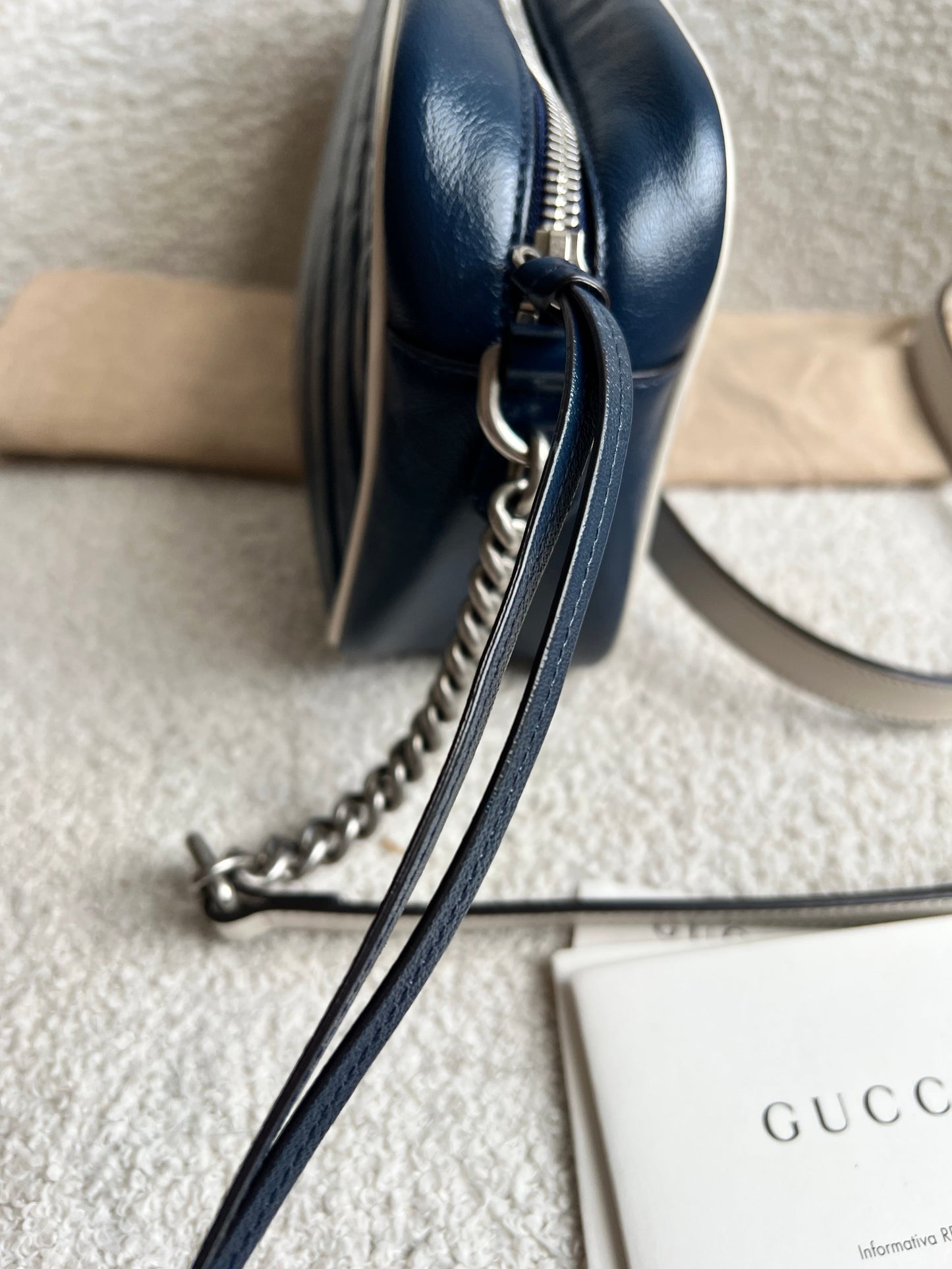 Gucci Torchon GG Navy Marmont Small Shoulder Bag