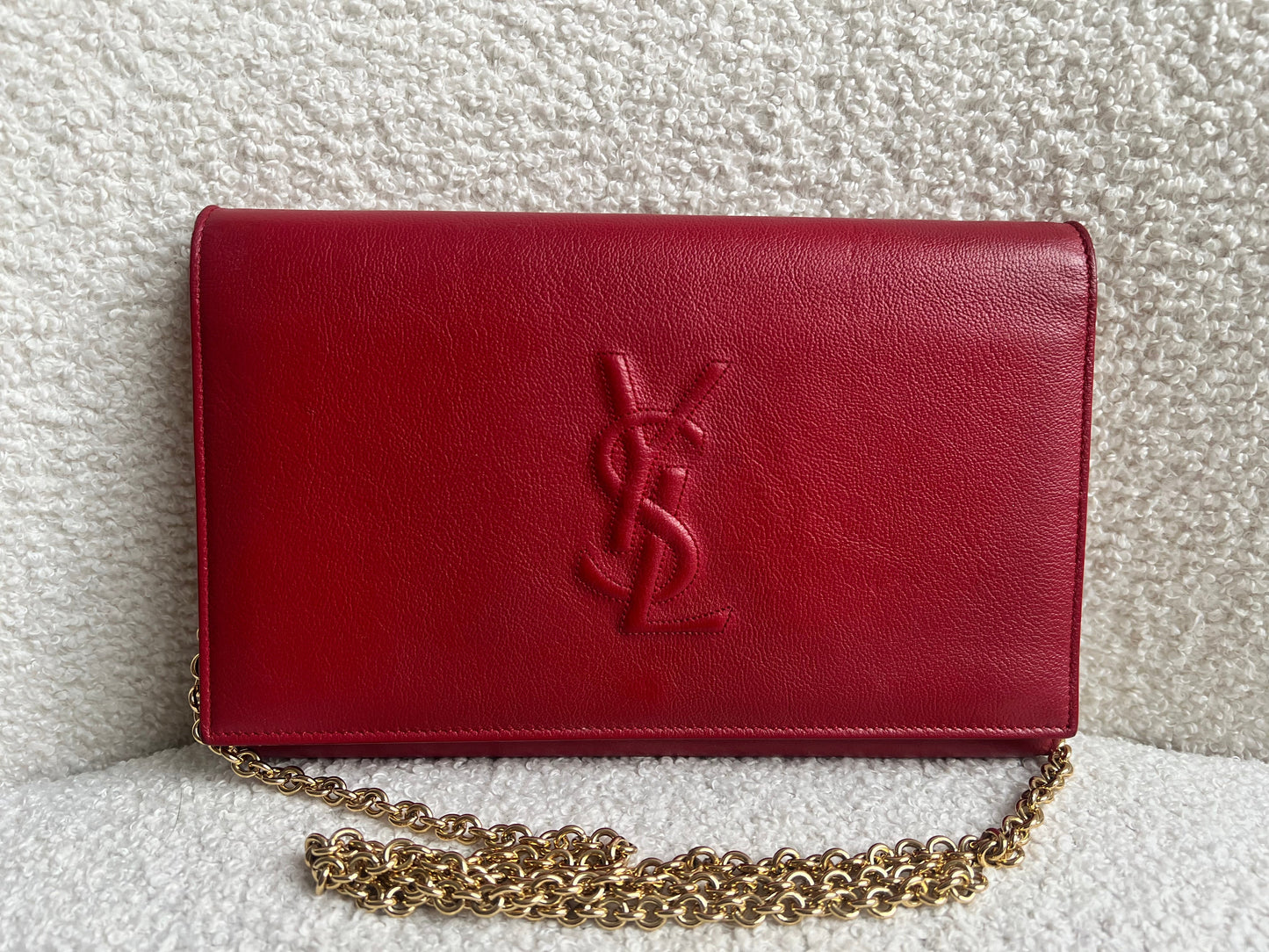 Yves Saint Laurent (YSL) Red Belle de Jour Chain Wallet Clutch