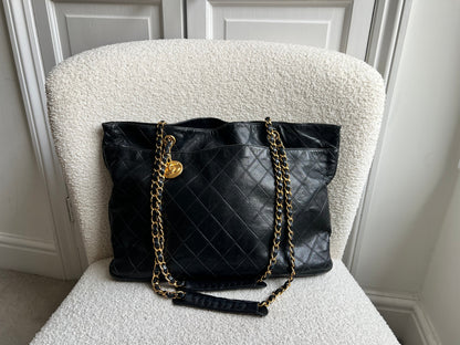 Chanel Vintage Black Lambskin Chain Tote with Gold Hardware