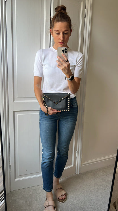 Valentino Garavani Rockstud Calfskin Clutch Pouch Black (RRP £570)