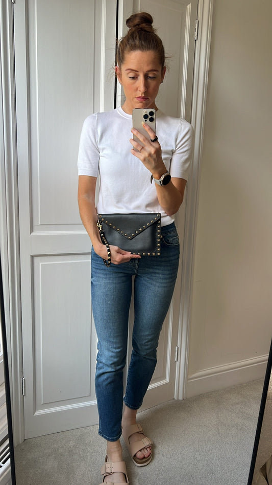Valentino Garavani Rockstud Calfskin Clutch Pouch Black (RRP £570)