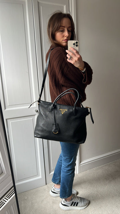 Prada Black Vitello Daino Shoulder Bag