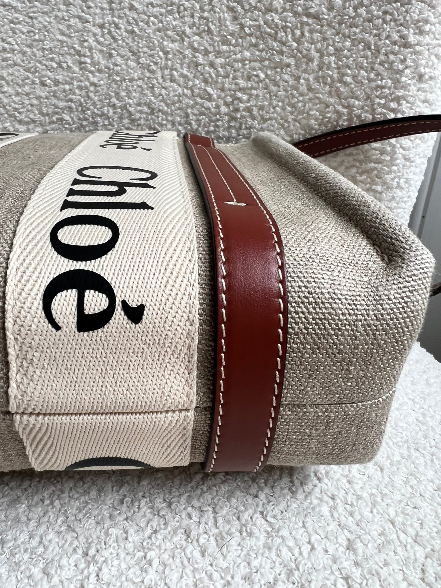 Chloe Small Soft Tan Linen Woody Tote Bag (£890)