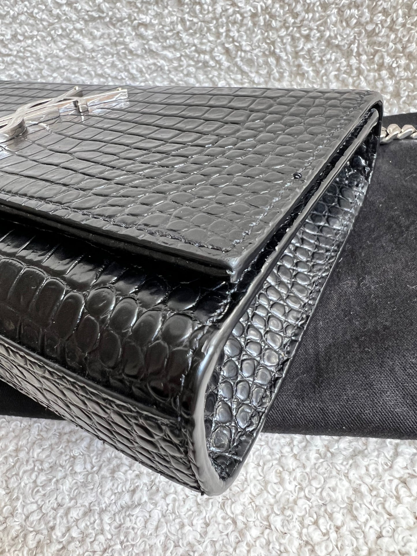 Yves Saint Laurent (YSL) Black Croc Small Kate with Silver Hardware (RRP £1,925)