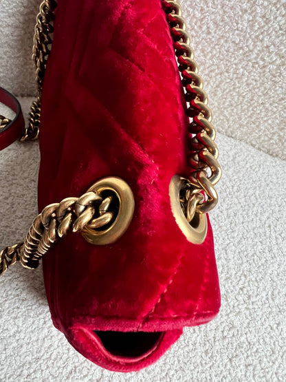Gucci GG Mini Red Velvet Marmont Mini Shoulder Bag (RRP £1295)