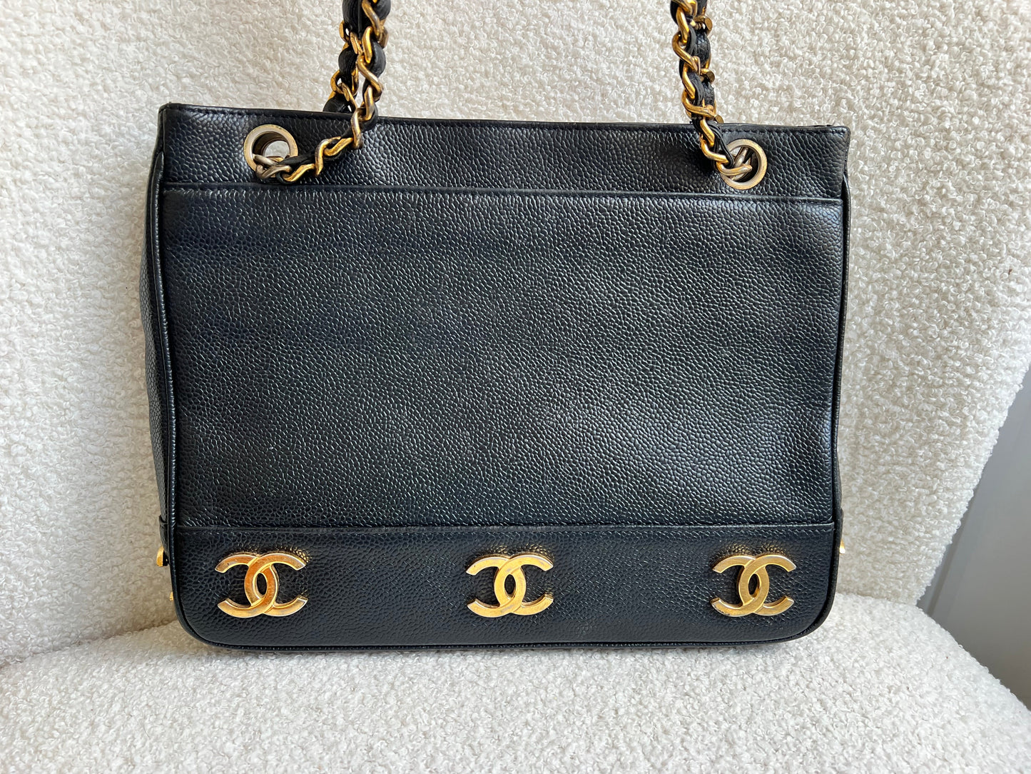 Chanel Vintage Black Caviar Chain Tote with 24k Gold Hardware