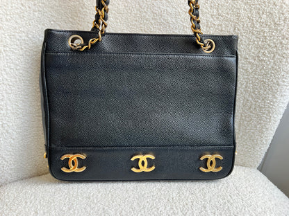 Chanel Vintage Black Caviar Chain Tote with 24k Gold Hardware