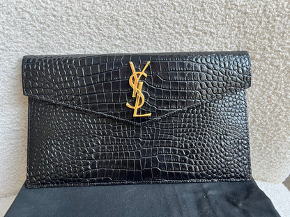 Yves Saint Laurent (YSL) Black Croc Uptown Pouch Clutch (RRP £580)