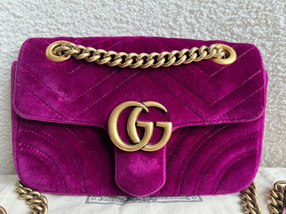 Gucci GG Mini Fuchsia Velvet Marmont Mini Shoulder Bag (RRP £1295)