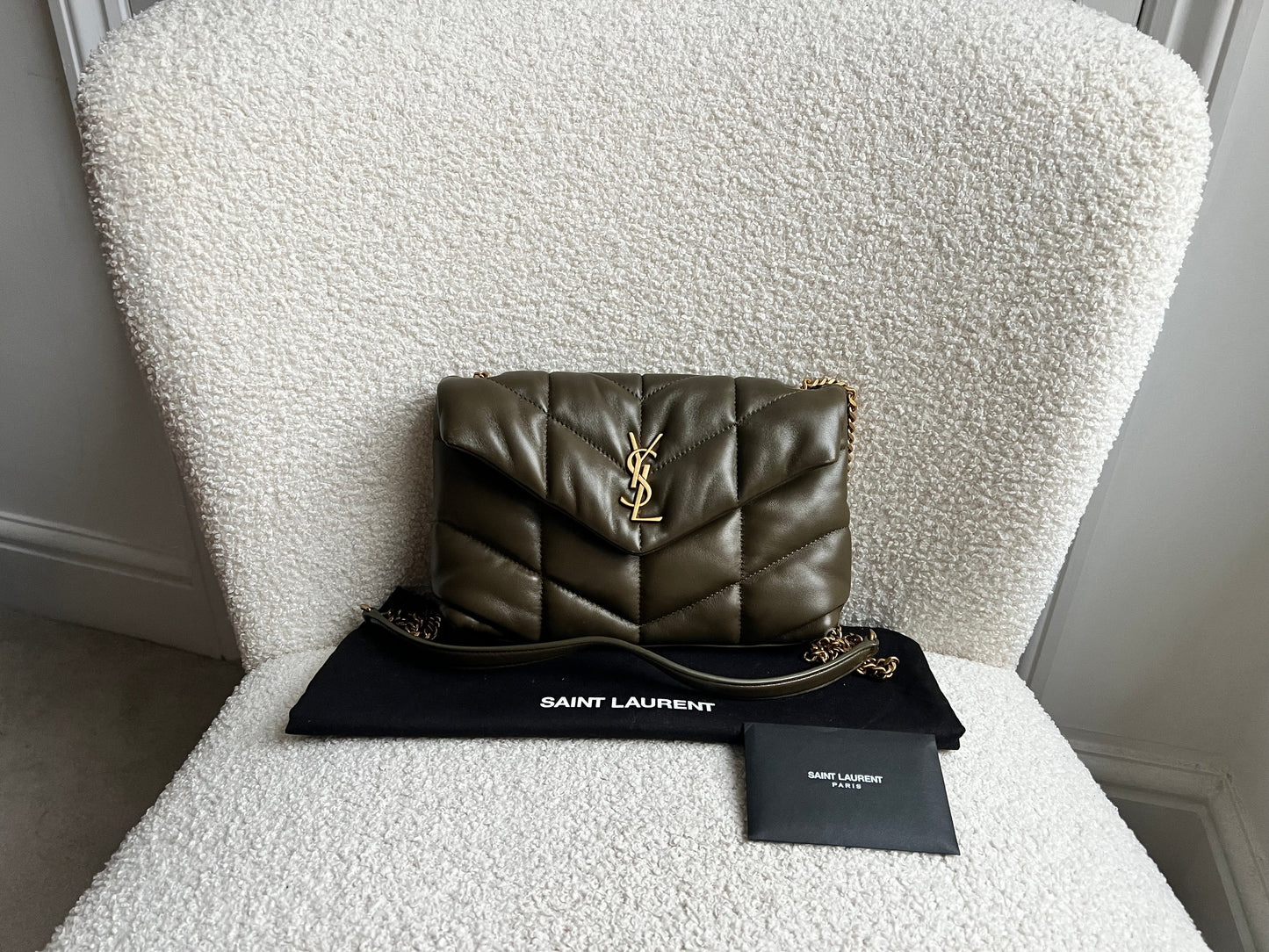Yves Saint Laurent (YSL) Mini Puffer in Light Musk Quilted Lambskin (RRP £1720)