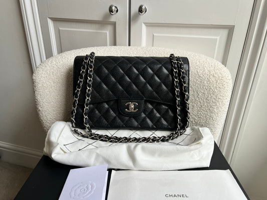 Chanel Jumbo Double Flap in Black Caviar with silver hardware