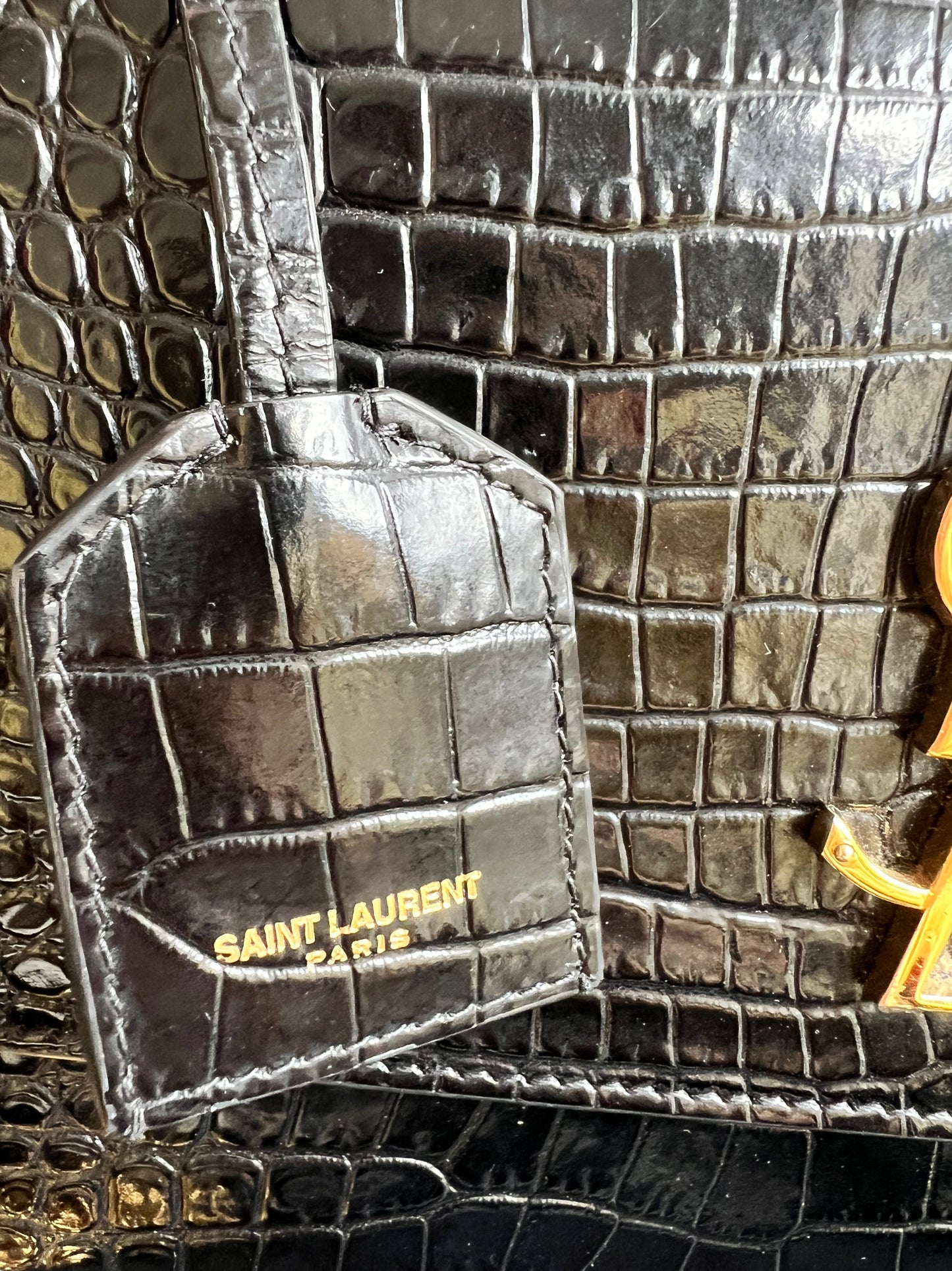Yves Saint Laurent (YSL) Black Croc Medium Sunset with Gold Hardware (RRP £2,230)