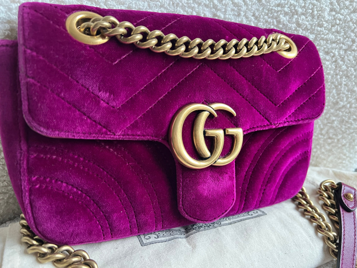 Gucci GG Mini Fuchsia Velvet Marmont Mini Shoulder Bag (RRP £1295)