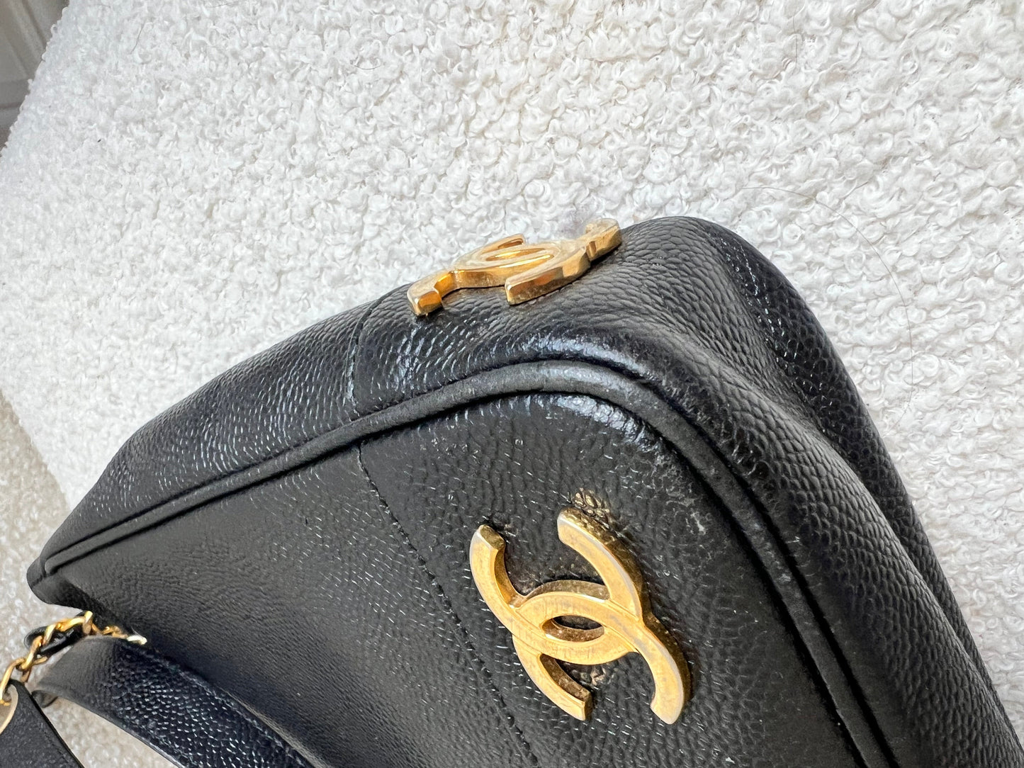 Chanel Vintage Black Caviar Chain Tote with 24k Gold Hardware