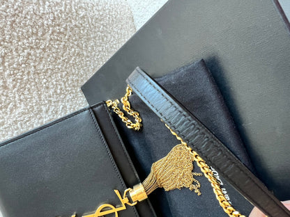 Yves Saint Laurent (YSL) Black Kate Tassel Chain Wallet Gold Hardware (RRP £1,440)
