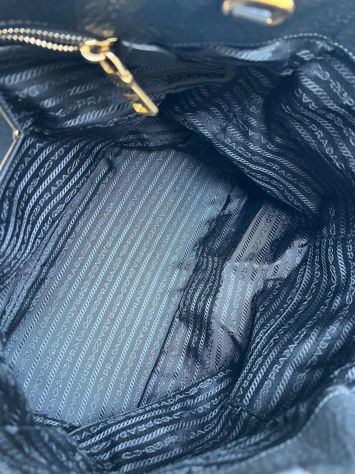 Prada Black Vitello Daino Side Pocket Tote