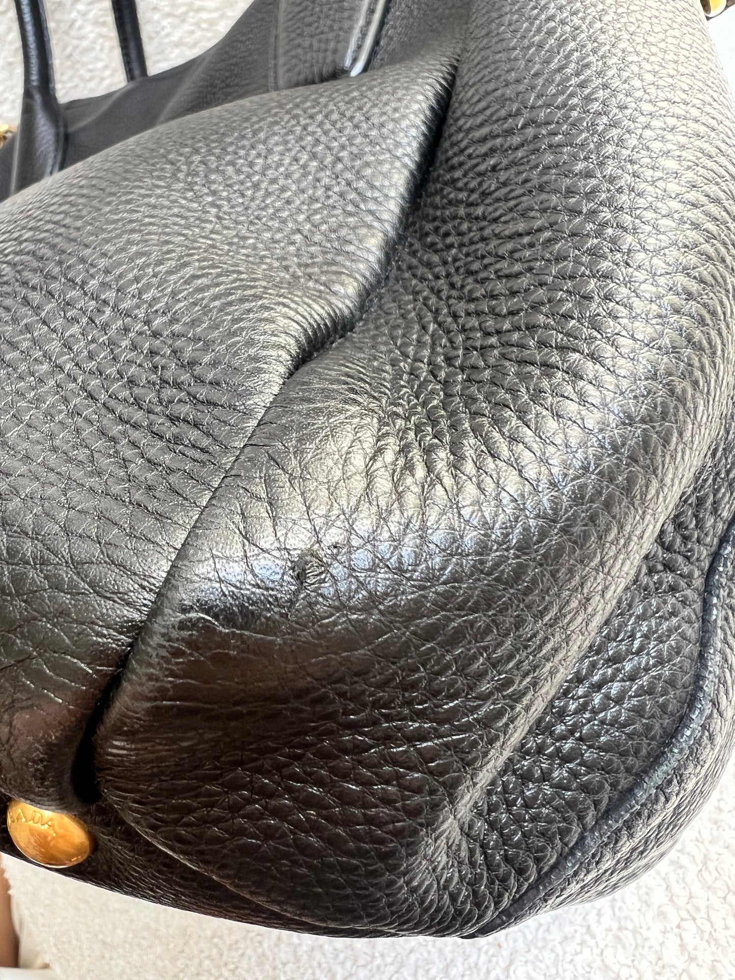 Prada Black Vitello Daino Leather Sacca 2 Manici Hobo Bag