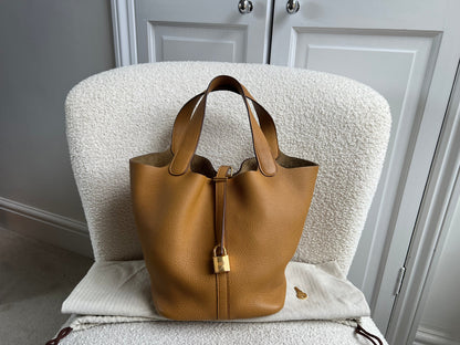Hermes Picoton 22 in Sesame Clemence Leather with gold hardware