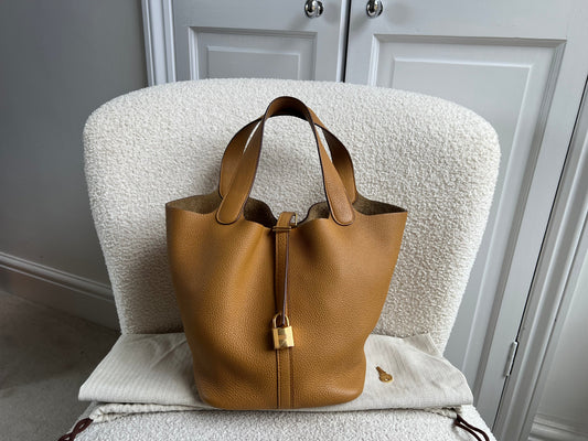 Hermes Picoton 22 in Sesame Clemence Leather with gold hardware