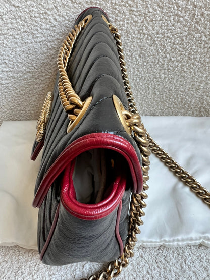 Gucci GG Black and Red Torchon Marmont Small Shoulder Bag