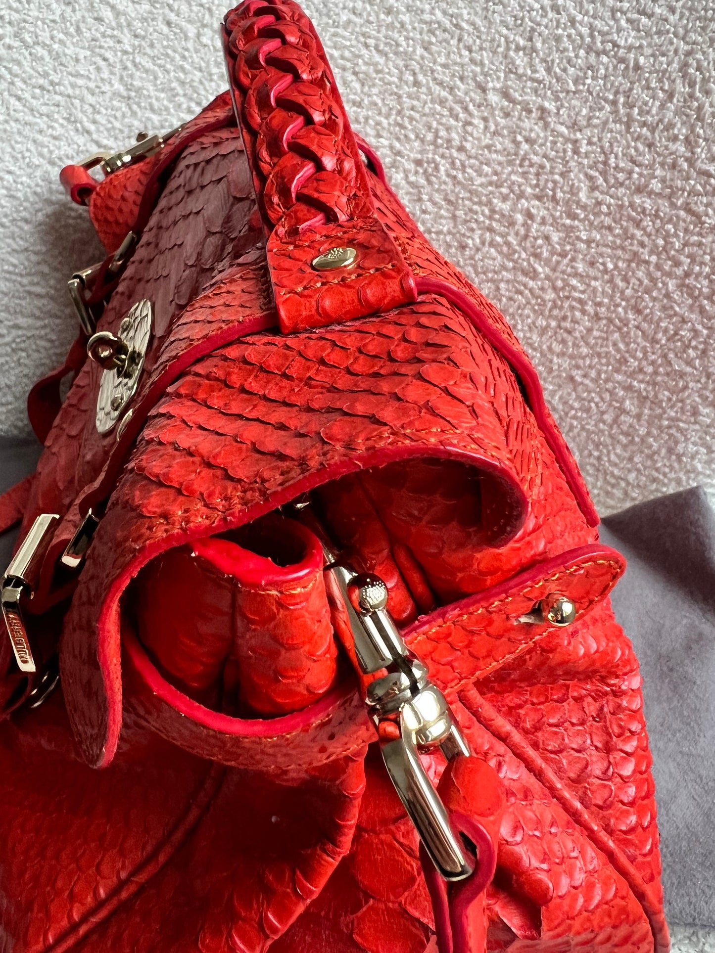 Mulberry Flame Red Silky Snake Print Regular Alexa (RRP £1100)