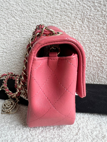 Chanel Mini Rectangular Classic Flap Valentines Day Edition in Pink Lambskin