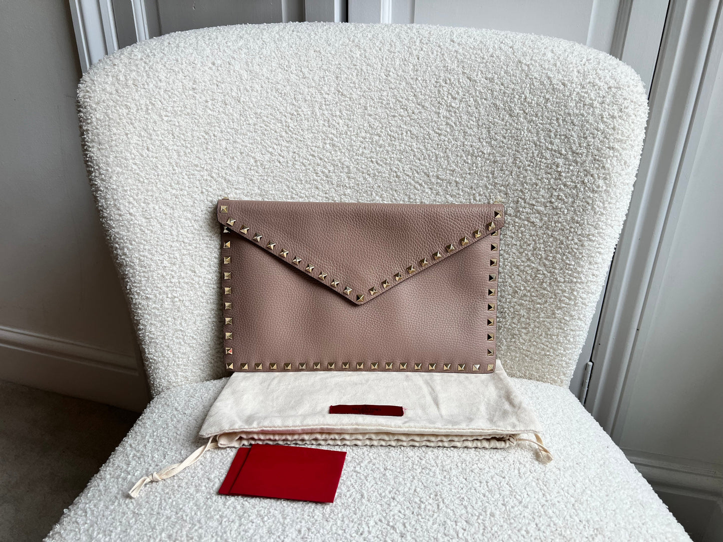 Valentino Garavani Rockstud Calfskin Clutch Pouch Rose Poudre (RRP £540)