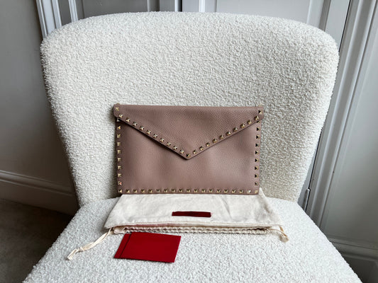 Valentino Garavani Rockstud Calfskin Clutch Pouch Rose Poudre (RRP £540)