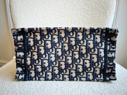 Christian Dior Small Book Tote in Ecru and Blue Dior Oblique Embroidery (RRP £2500)