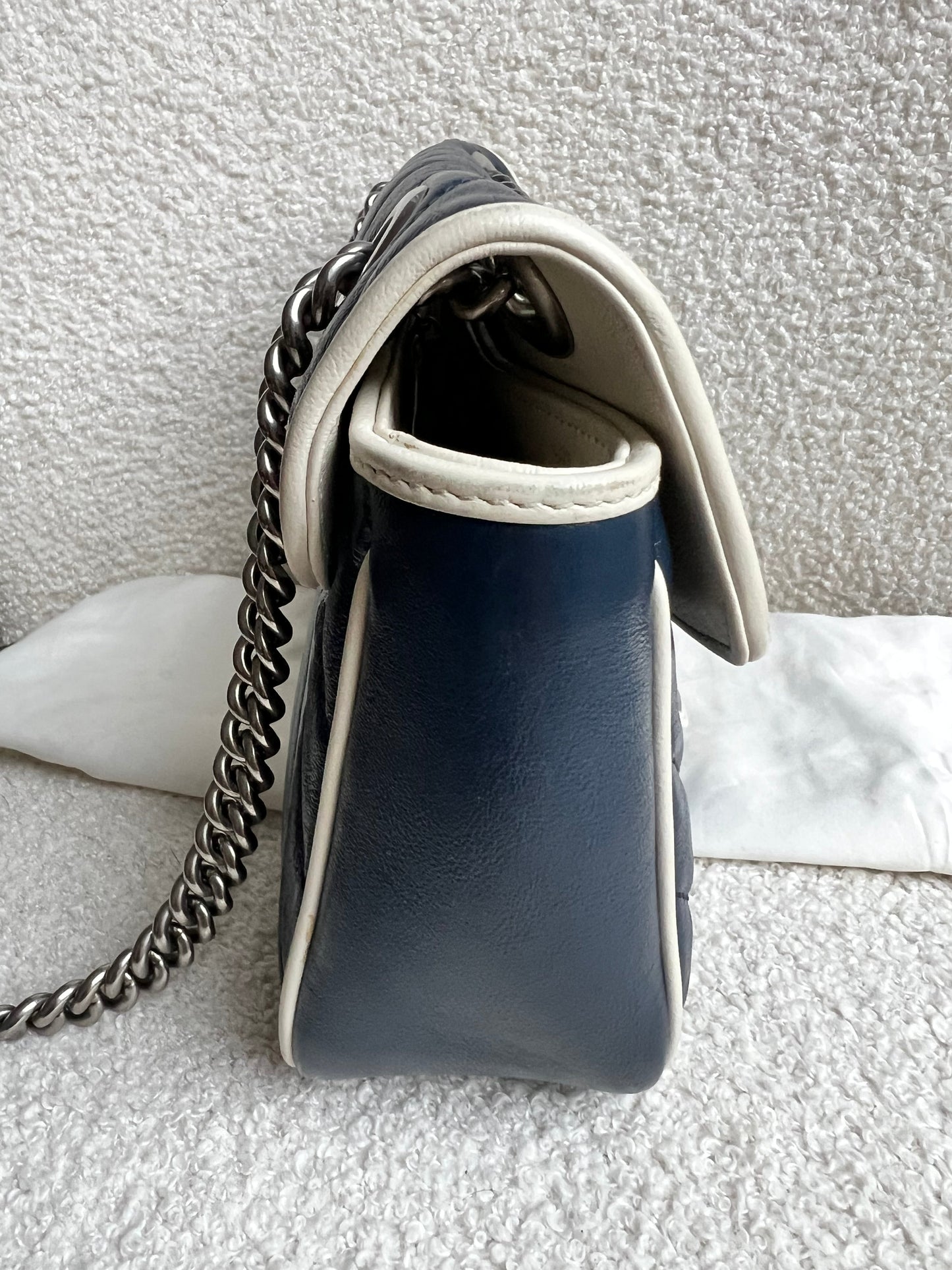 Gucci GG Navy and White Torchon Marmont Small Shoulder Bag