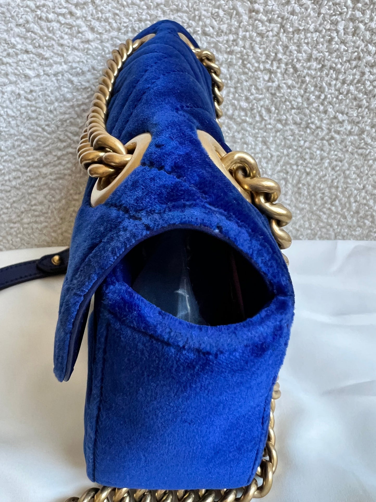 Gucci GG Blue Mini Velvet Marmont Mini Shoulder Bag