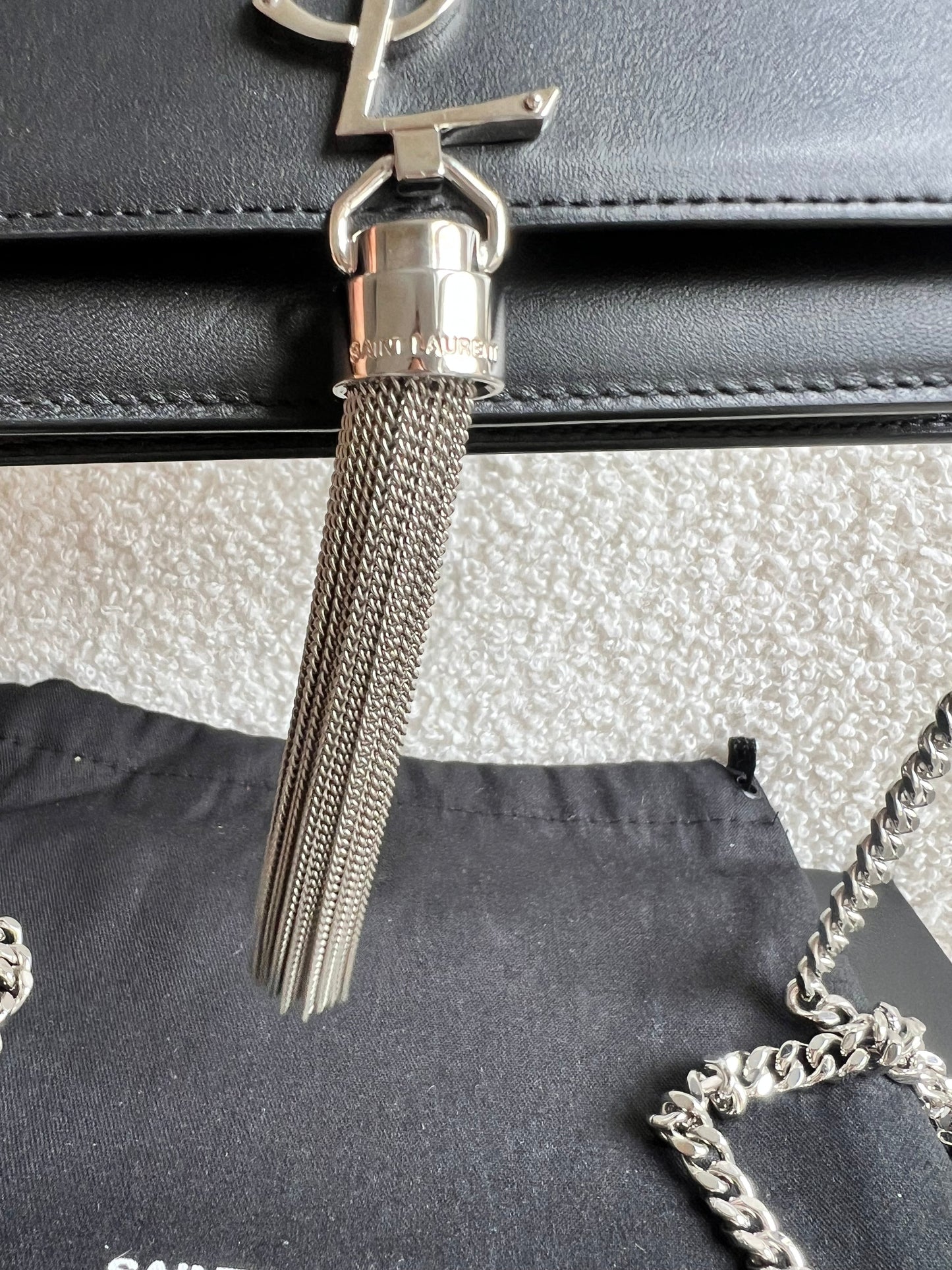 Yves Saint Laurent (YSL) Black Kate Tassel Chain Wallet Silver Hardware (RRP £1,440)