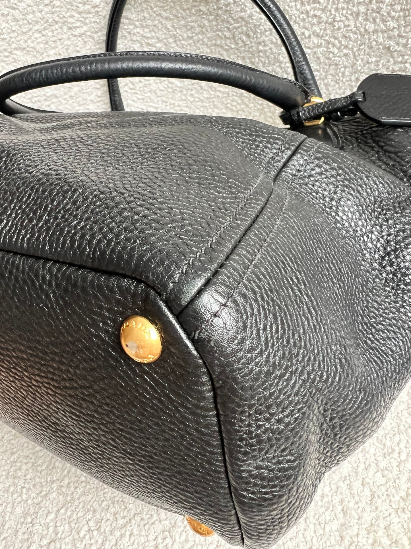 Prada Black Vitello Daino Side Pocket Tote